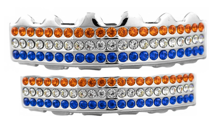 Team Color Silver Iced CZ Teeth Bling Grillz Orange Royal Blue