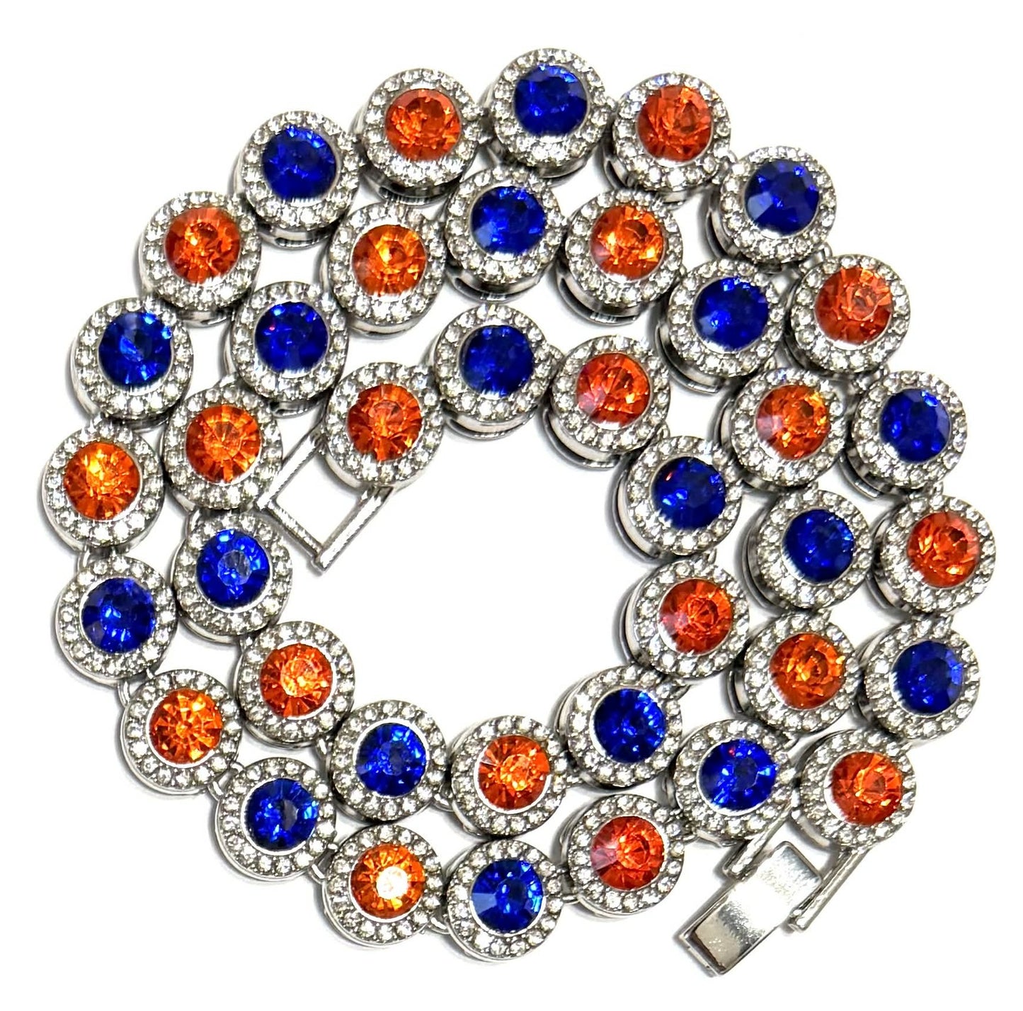 Team Colors Collection Iced CZ Silver Cluster Baseball Player Chain Necklace Orange Royal Blue