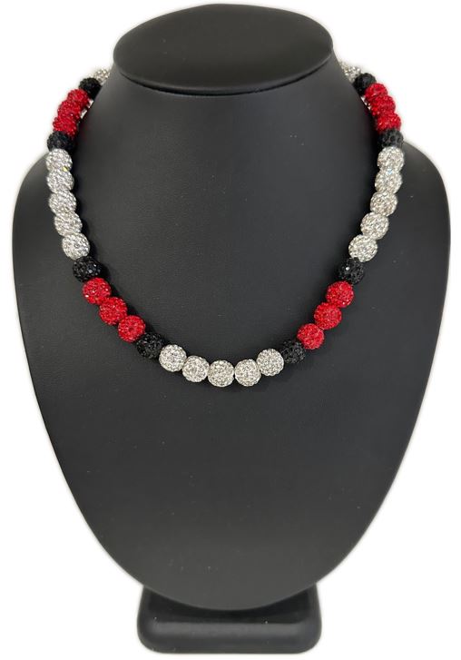 Iced Bling Disco Ball Rhinestone Pollyanna Crystal Bead Baseball Necklace Red Heat