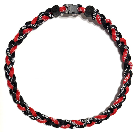 Baseball 3 Rope Braid Tornado Energy Necklace Red Black