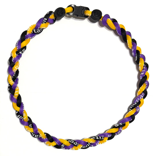 Baseball 3 Rope Braid Tornado Energy Necklace Purple Yellow Black LSU