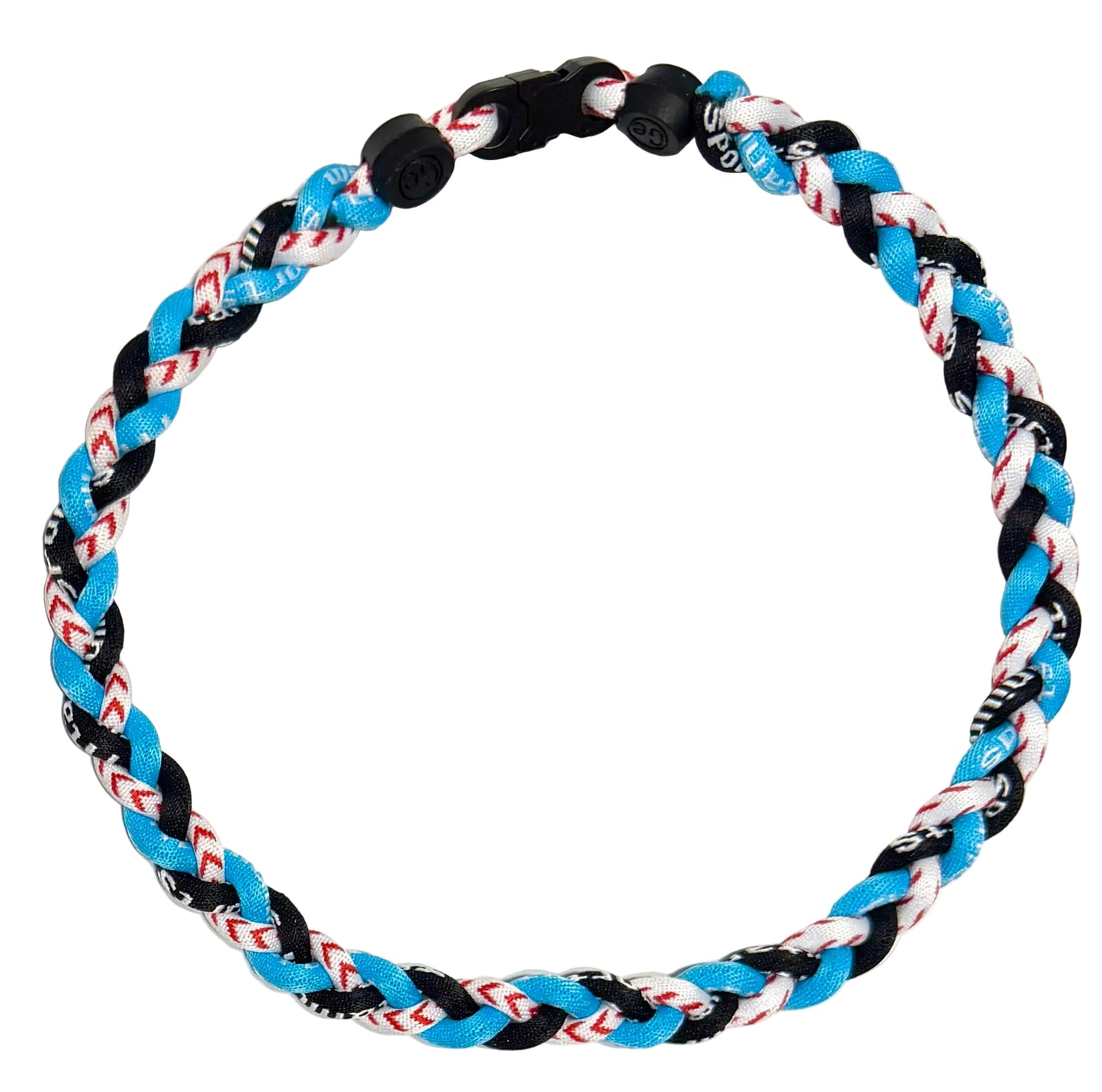 Baseball 3 Rope Braid Tornado Energy Necklace Sky Blue Black Baseball Stitch