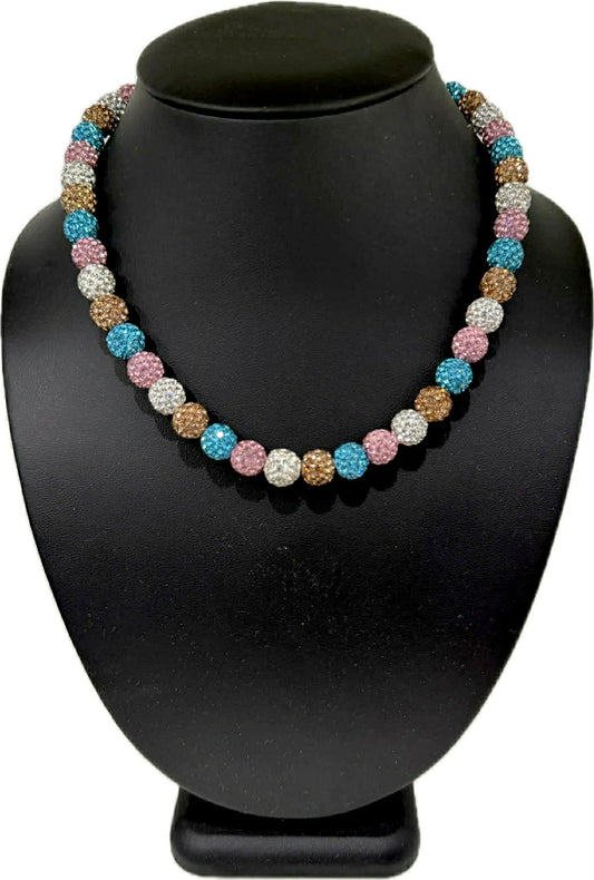 Iced Bling Disco Ball Rhinestone Bead Ice Cream Drip Baseball Necklace