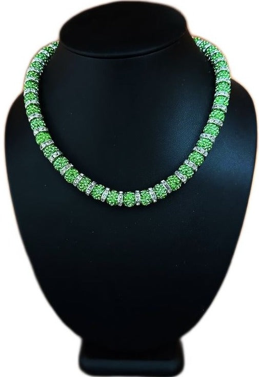 Iced Bling Disco Ball Rhinestone Pollyanna Crystal Bead Baseball Necklace Lime with a Twist