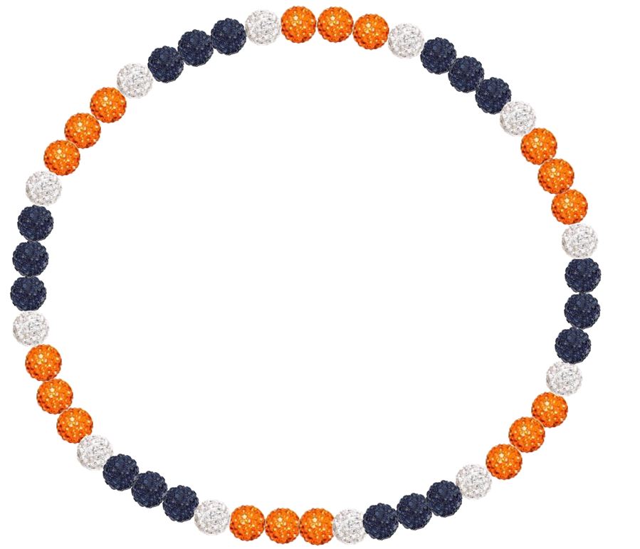 Iced Bling Disco Ball Rhinestone Crystal Bead Baseball Necklace Navy Orange White