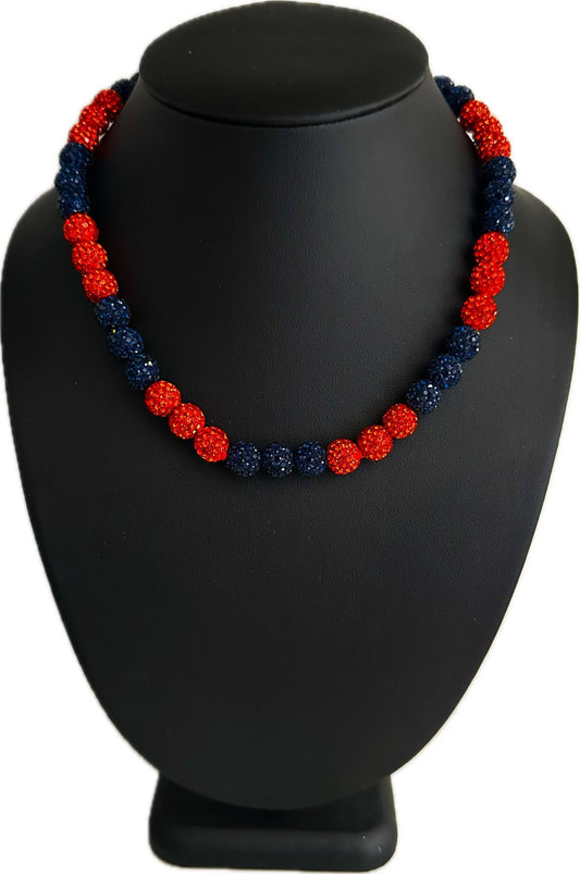 Iced Bling Disco Ball Rhinestone Crystal Bead Baseball Necklace Navy Blue Red