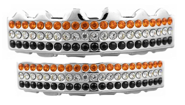 Team Color Silver Iced CZ Teeth Bling Grillz Orange Black