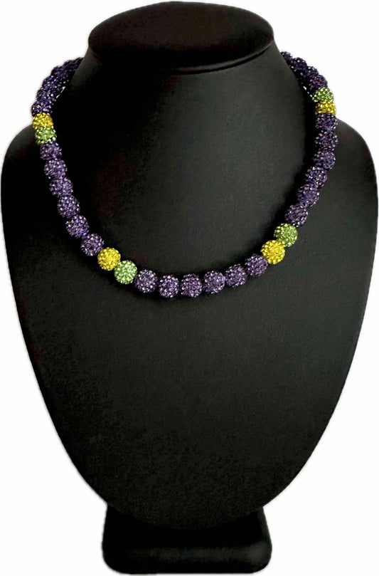 Iced Bling Disco Ball Rhinestone Crystal Bead Baseball Necklace Purple Lemon Lime