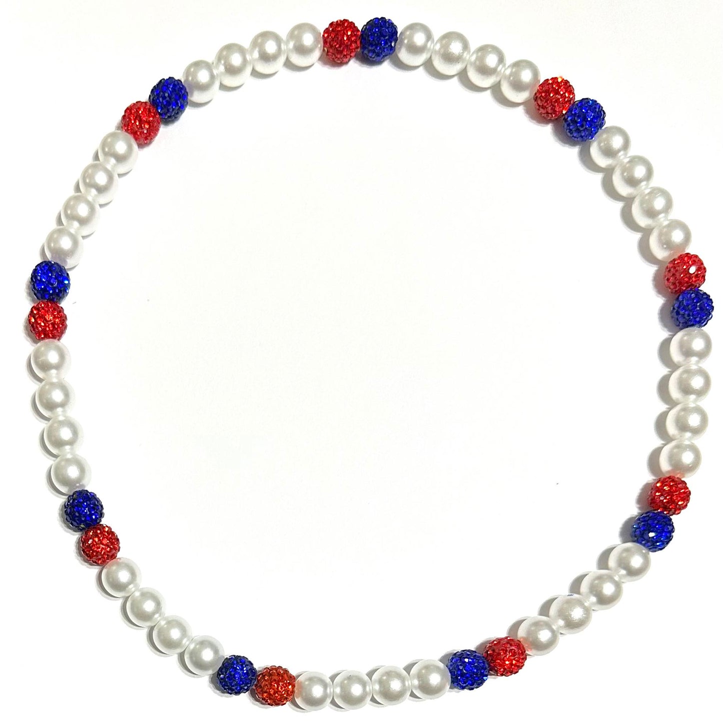 Iced Bling Disco Ball Rhinestone Crystal Bead Baseball Necklace Red Blue Pearl