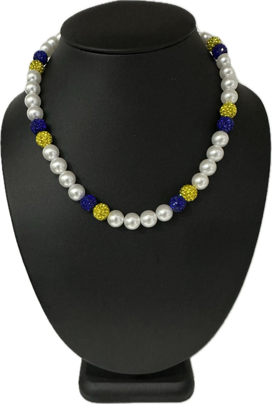 Iced Bling Disco Ball Rhinestone Crystal Bead Baseball Necklace Blue Yellow Pearl