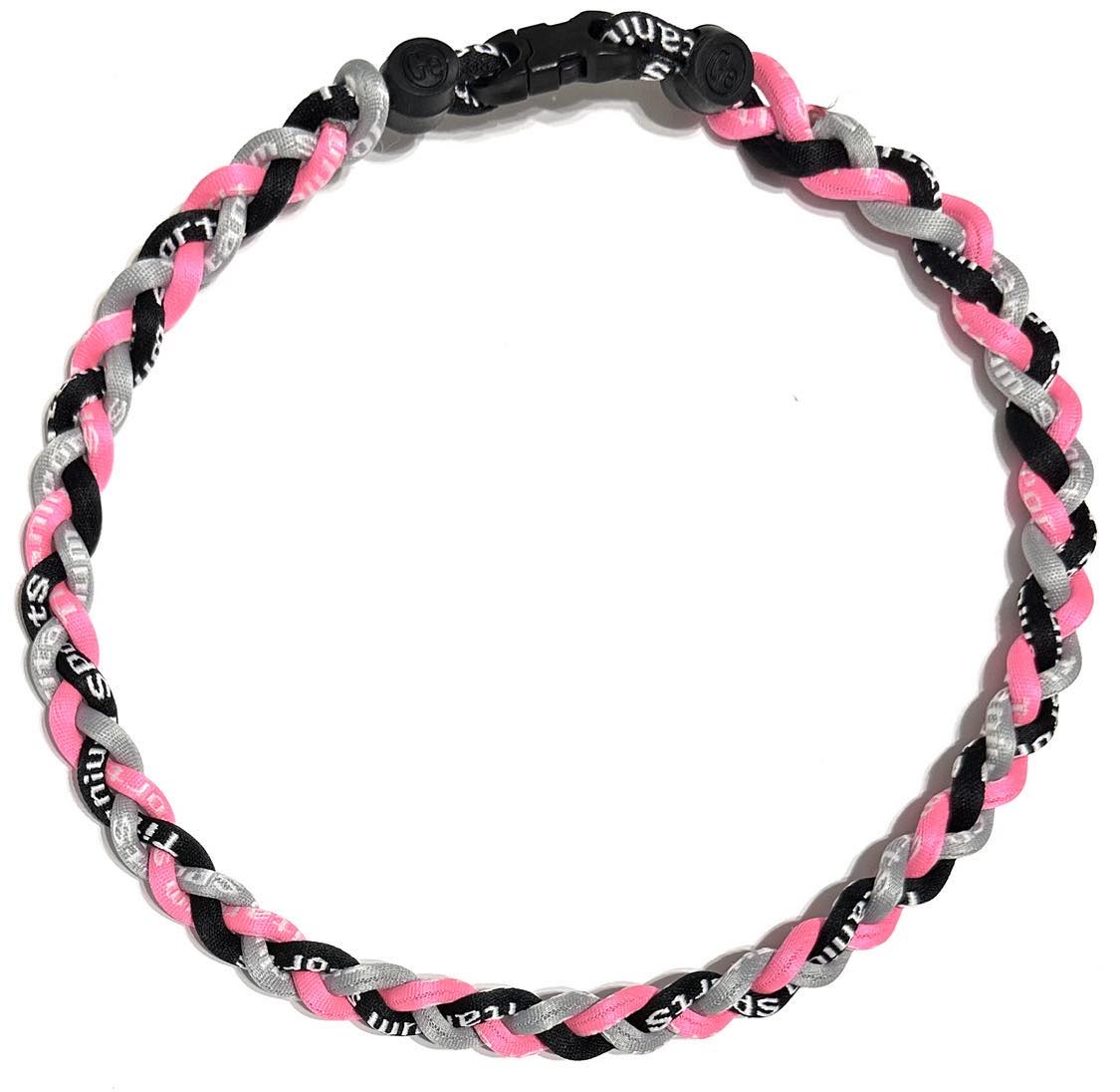 Baseball 3 Rope Braid Tornado Energy Necklace Black Pink Silver