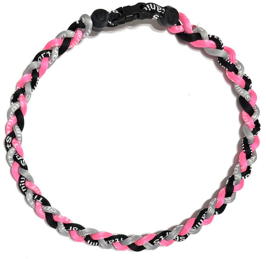 Baseball 3 Rope Braid Tornado Energy Necklace Black Pink Silver