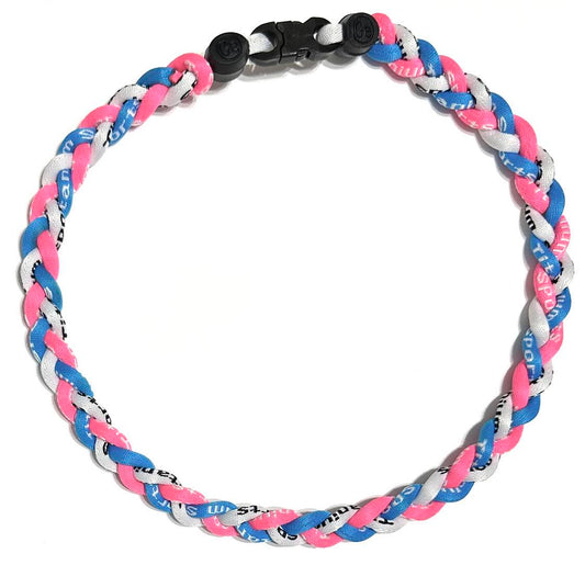 Baseball 3 Rope Braid Tornado Energy Necklace Pink Blue White