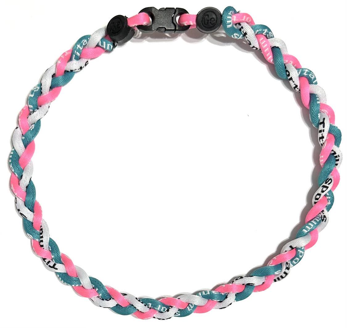 Baseball 3 Rope Braid Tornado Energy Necklace Pink Teal White