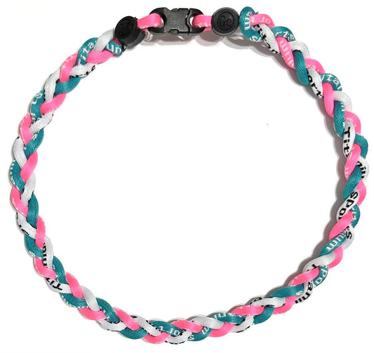 Baseball 3 Rope Braid Tornado Energy Necklace Pink Teal White