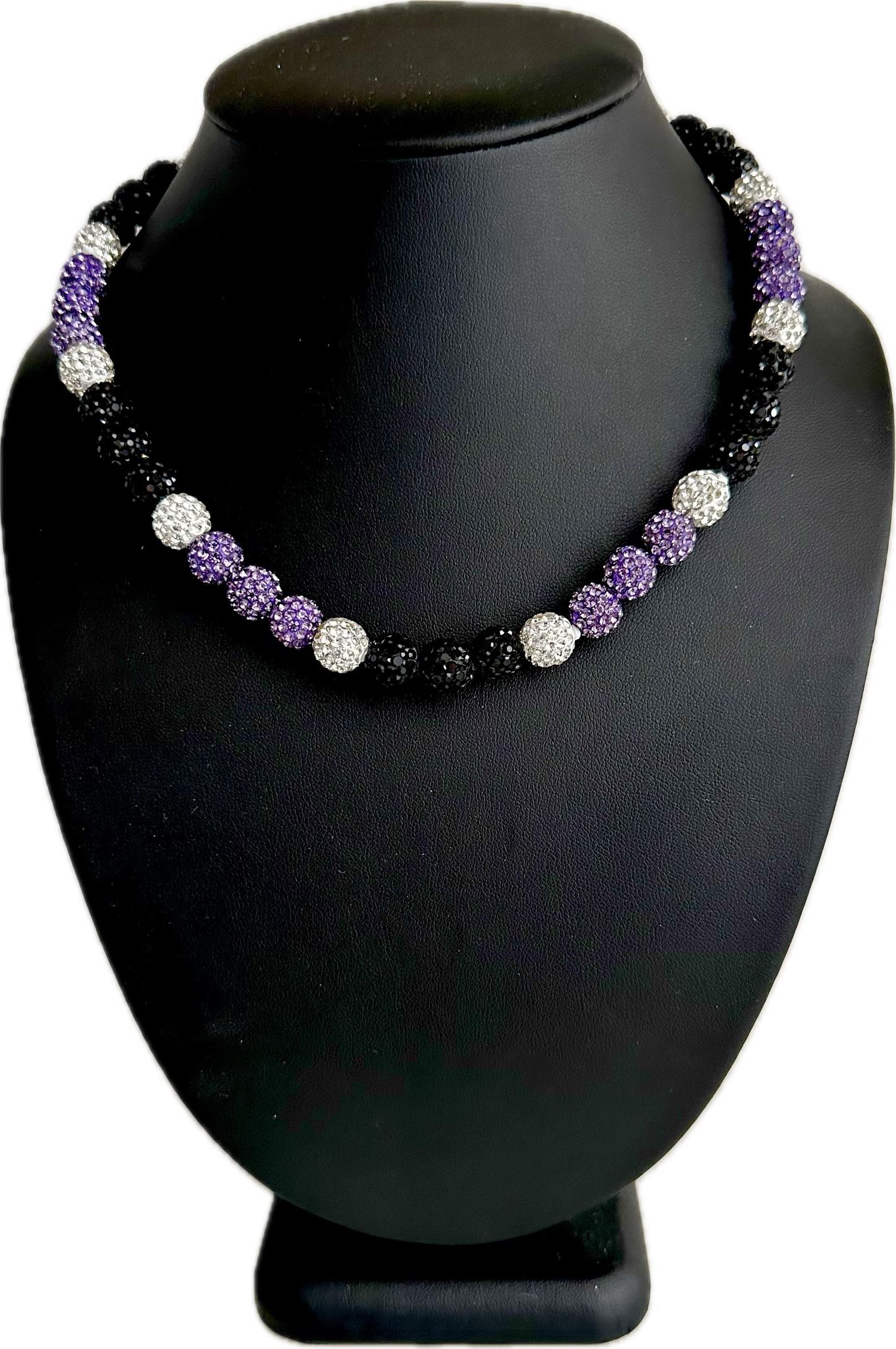 Iced Bling Disco Ball Rhinestone Crystal Bead Baseball Necklace Purple Black White