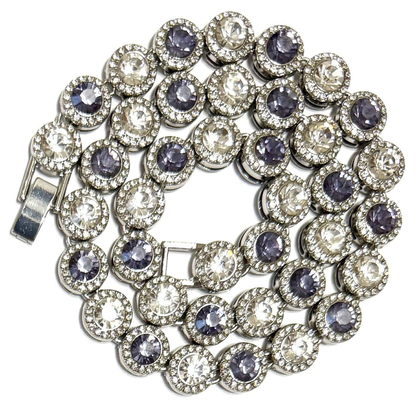 Team Colors Collection Iced CZ Silver Cluster Baseball Player Chain Necklace Purple White