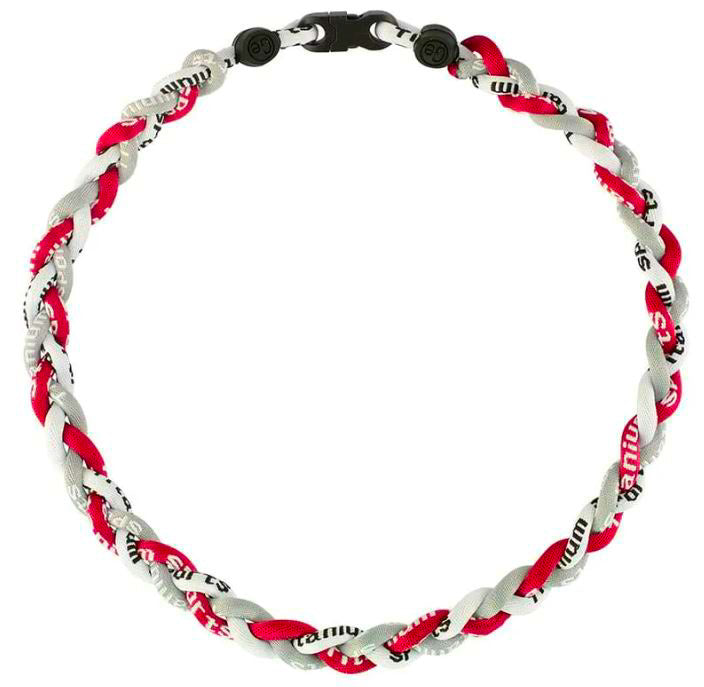 Baseball 3 Rope Braid Tornado Energy Necklace Red White Grey