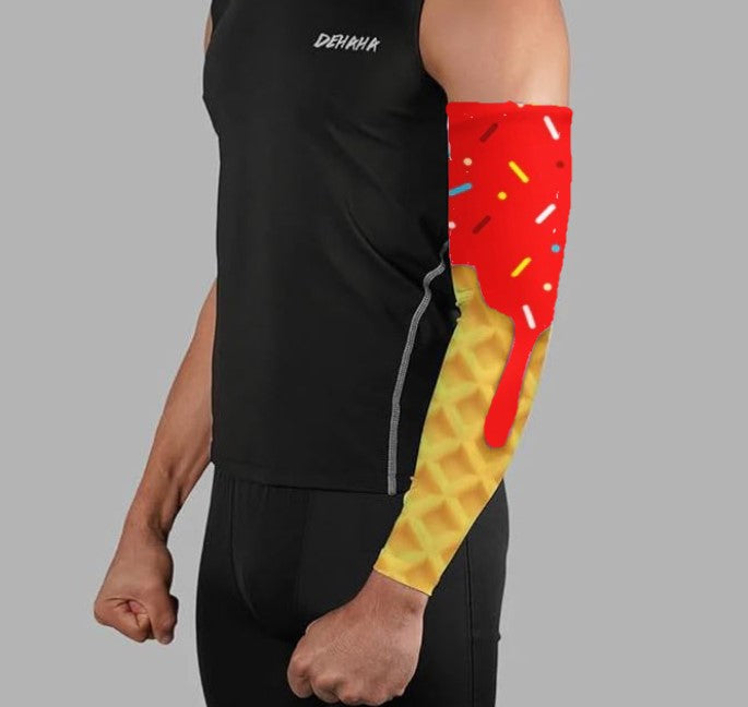 Baseball Sports Compression Arm Sleeve Cherry Red Ice Cream Cone Sprinkles