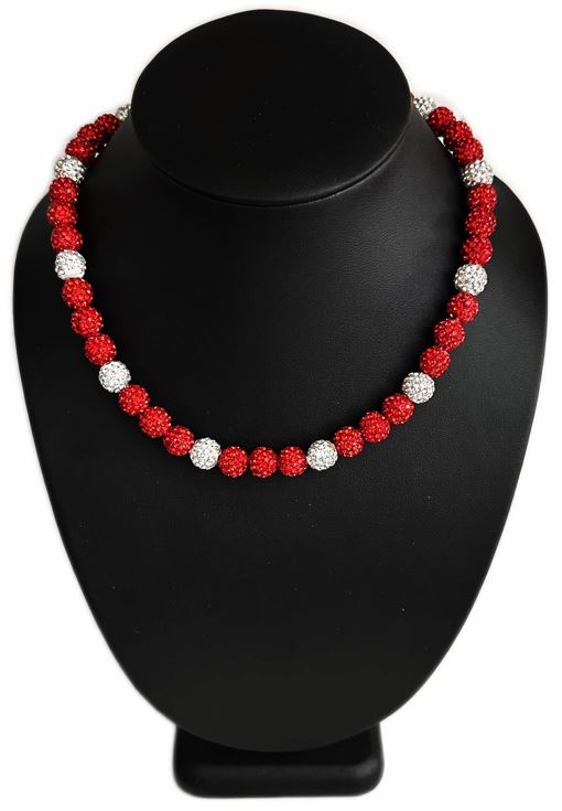 Iced Bling Disco Ball Rhinestone Crystal Bead Baseball Necklace Red Hot