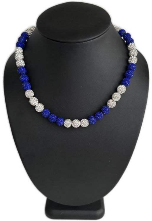 Iced Bling Disco Ball Rhinestone Pollyanna Crystal Bead Baseball Necklace Royal White