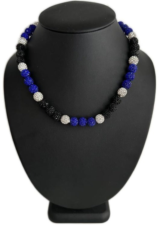 Iced Bling Disco Ball Rhinestone Pollyanna Crystal Bead Baseball Necklace Royal Black