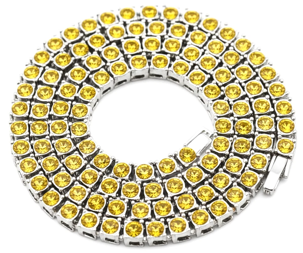 Team Colors Collection Iced CZ Baseball Player Chain Tennis Necklace Yellow