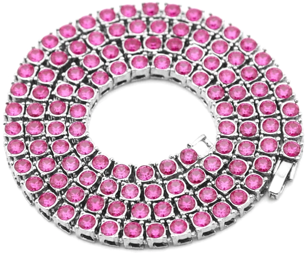 Team Colors Collection Iced CZ Baseball Player Chain Tennis Necklace Miami Pink