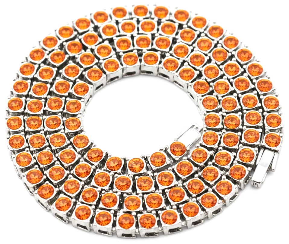 Team Colors Collection Iced CZ Baseball Player Chain Tennis Necklace Orange Sun
