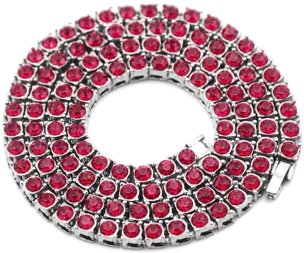 Team Colors Collection Iced CZ Baseball Player Chain Tennis Necklace Red