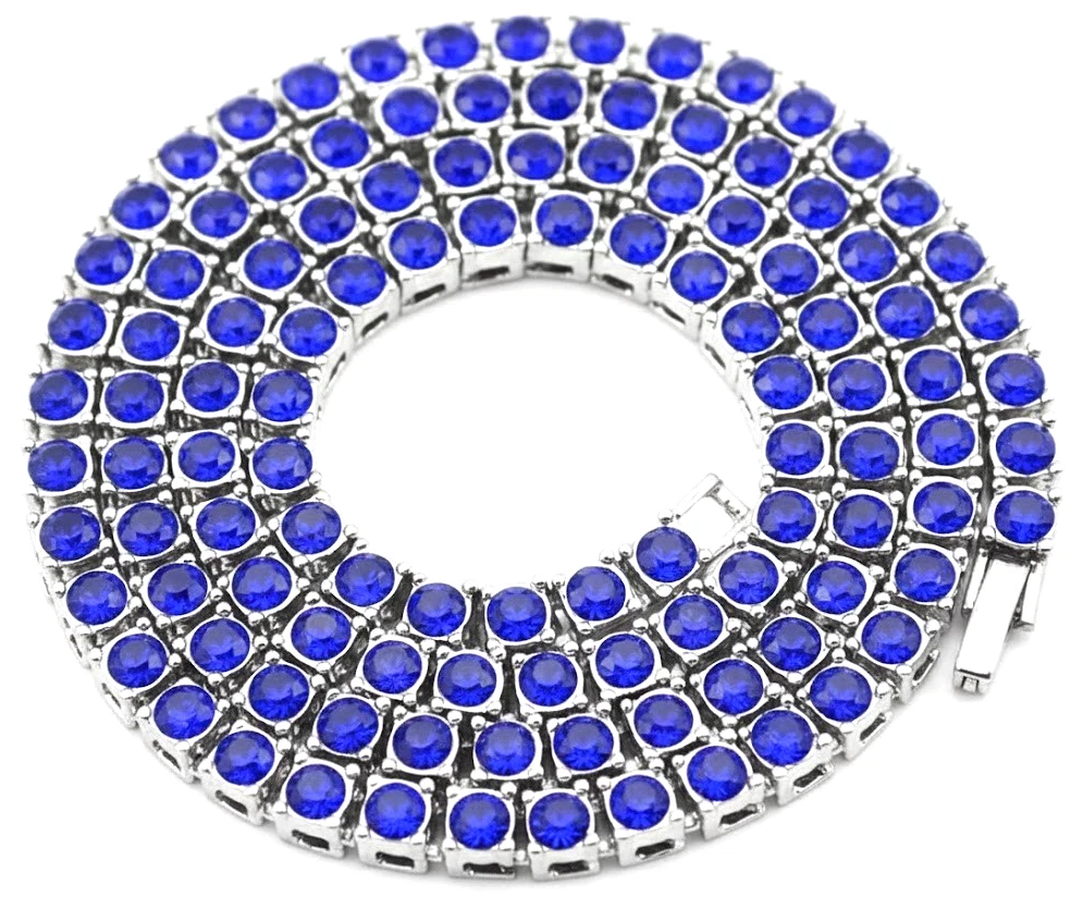 Team Colors Collection Iced CZ Baseball Player Chain Tennis Necklace Royal Blue