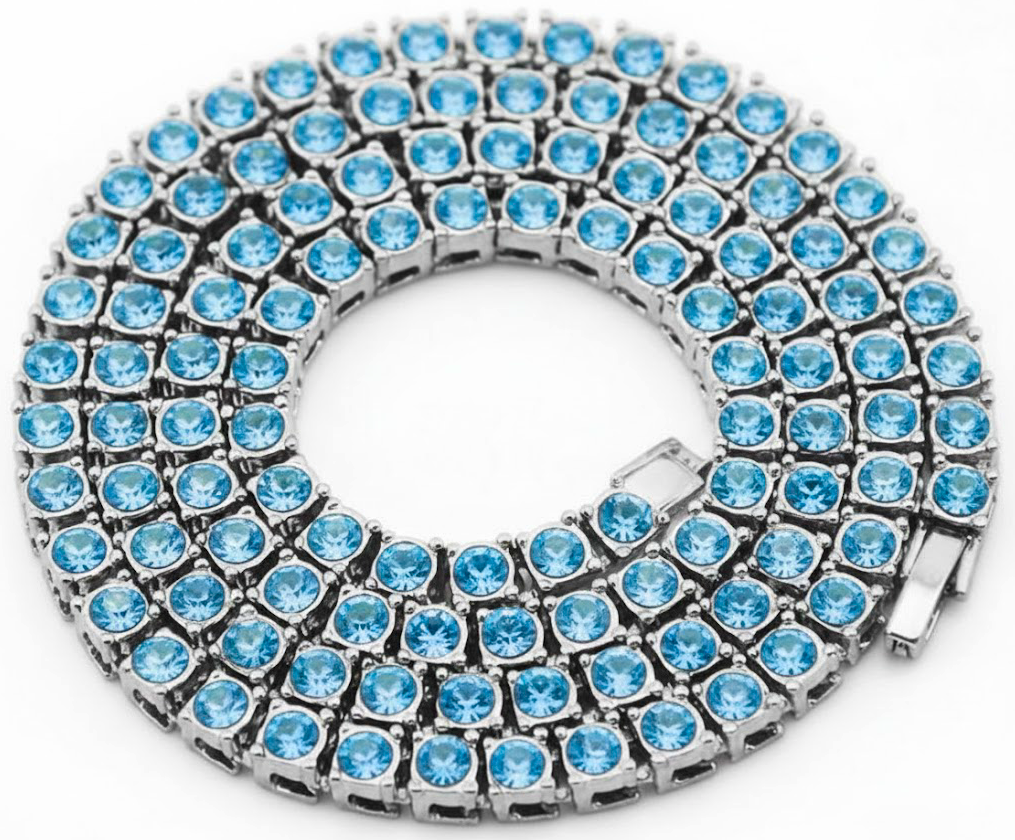 Team Colors Collection Iced CZ Baseball Player Chain Tennis Necklace Miami Blue