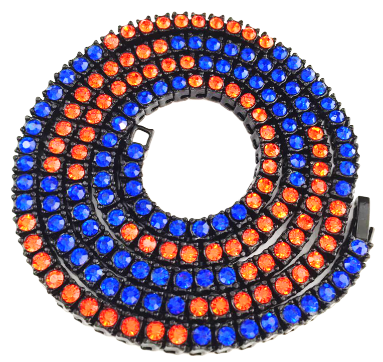 Team Colors Collection Iced CZ Baseball Player Chain Tennis Necklace Blue Orange