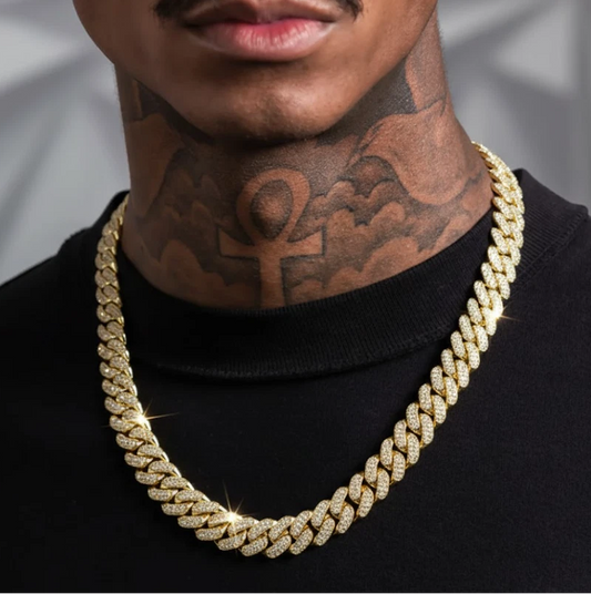 Hip Hop Iced Bling CZ 14K Gold Plated Miami Cuban Link Baseball Chain Necklace Heavy 18mm 30"