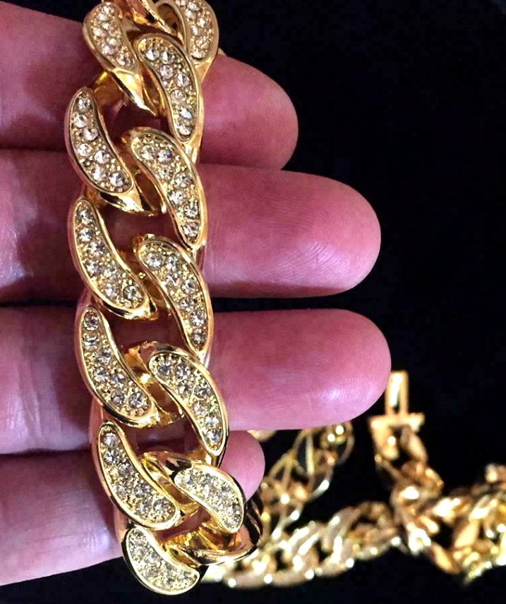 Hip Hop Iced Bling CZ 14K Gold Plated Miami Cuban Link Baseball Chain Necklace Heavy 18mm 30"