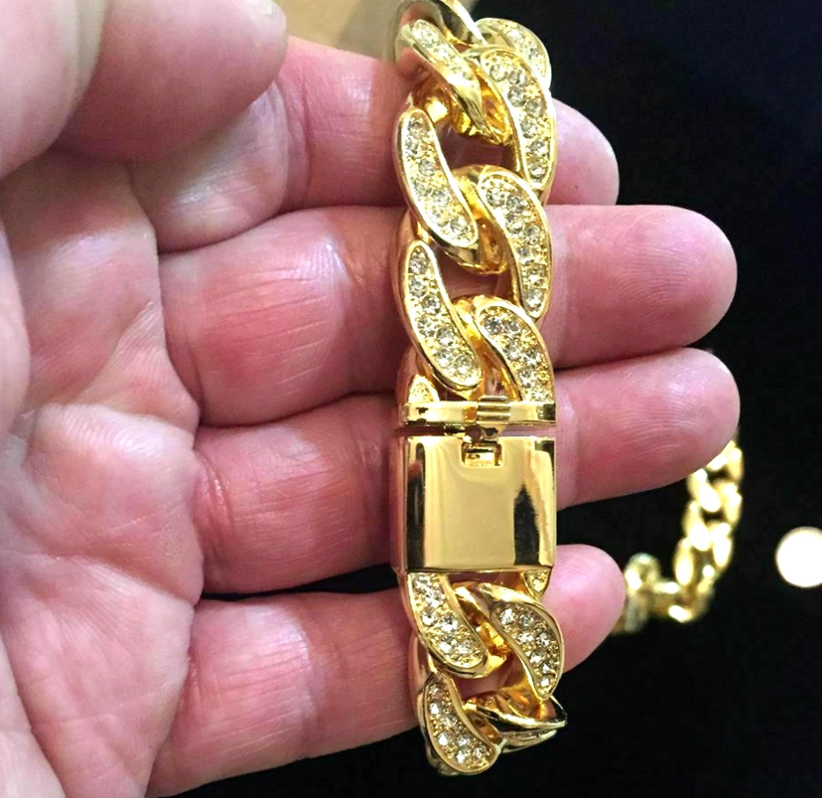 Hip Hop Iced Bling CZ 14K Gold Plated Miami Cuban Link Baseball Chain Necklace Heavy 18mm 30"