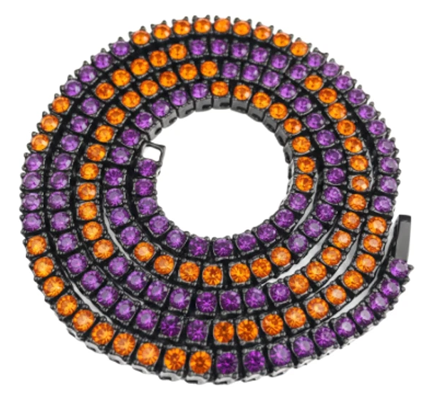 Team Colors Collection Iced CZ Baseball Player Chain Tennis Necklace Purple Orange
