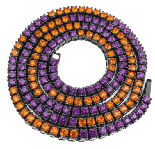 Team Colors Collection Iced CZ Baseball Player Chain Tennis Necklace Purple Orange