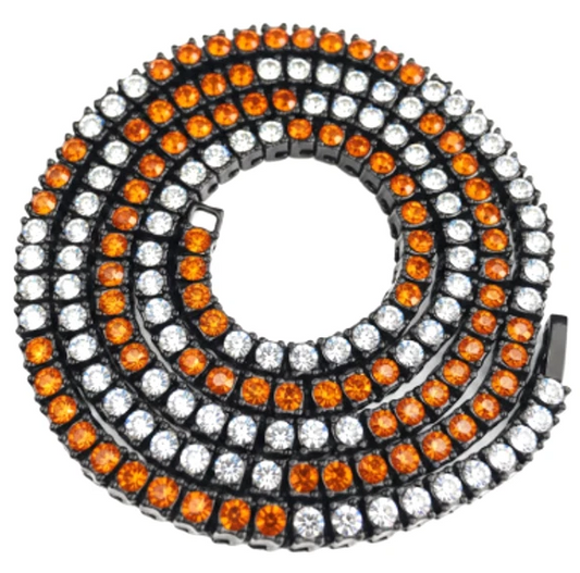 Team Colors Collection Iced CZ Baseball Player Chain Tennis Necklace Orange White