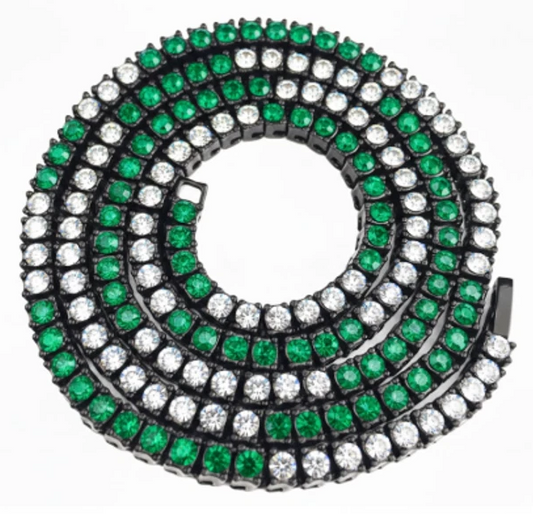 Team Colors Collection Iced CZ Baseball Player Chain Tennis Necklace Green White