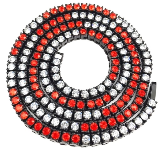 Team Colors Collection Iced CZ Baseball Player Chain Tennis Necklace Red White