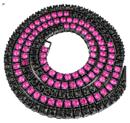 Team Colors Collection Iced CZ Baseball Player Chain Tennis Necklace Black Pink