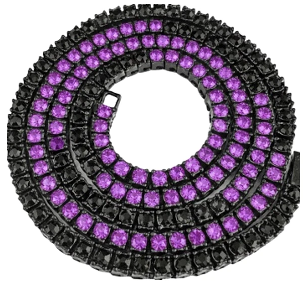Team Colors Collection Iced CZ Baseball Player Chain Tennis Necklace Black Purple