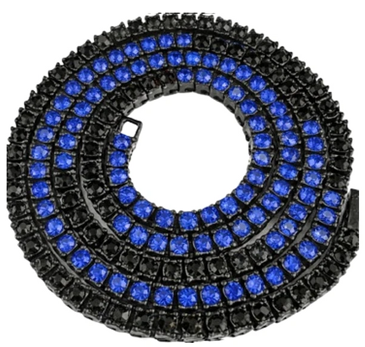 Team Colors Collection Iced CZ Baseball Player Chain Tennis Necklace Black Royal Blue