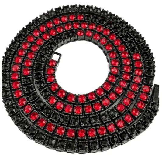 Team Colors Collection Iced CZ Baseball Player Chain Tennis Necklace Black Red