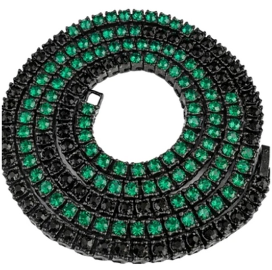 Team Colors Collection Iced CZ Baseball Player Chain Tennis Necklace Black Green