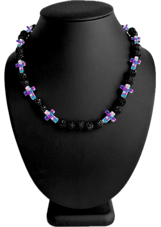 Iced Bling Disco Ball Rhinestone Bead Baseball Necklace Prayer Cross Collection Miami Vice Pink Blue