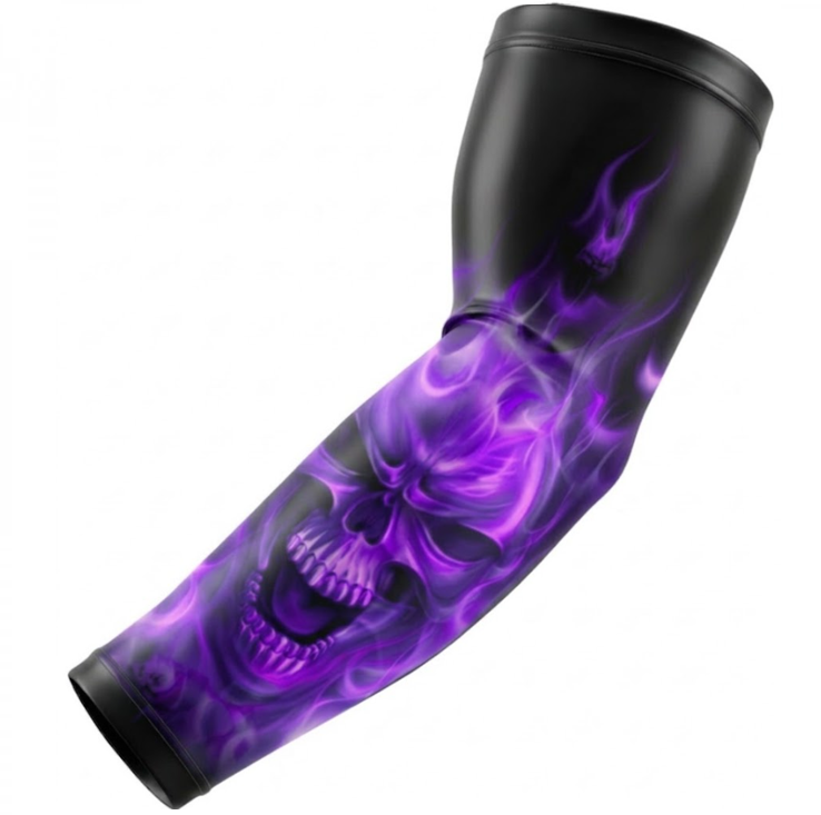 Sports Performance Compression Arm Sleeve Ghost Skull Flames Purple