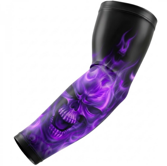 Sports Performance Compression Arm Sleeve Ghost Skull Flames Purple
