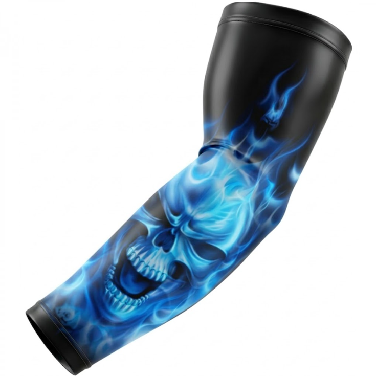 Sports Performance Compression Arm Sleeve Ghost Skull Flames Blue